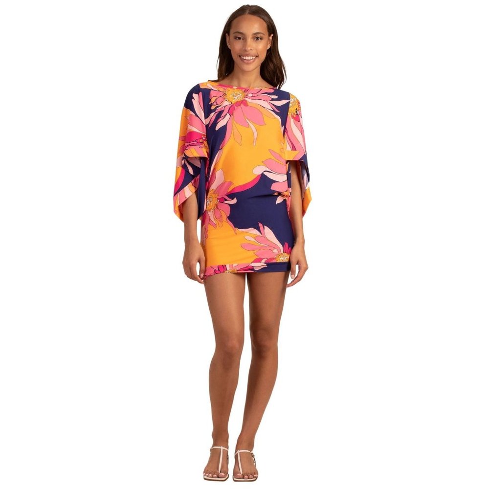 Trina Turk NWT Coverup Dress Large Breeze Multi Ruched Swim Pool Beach Tunic Top